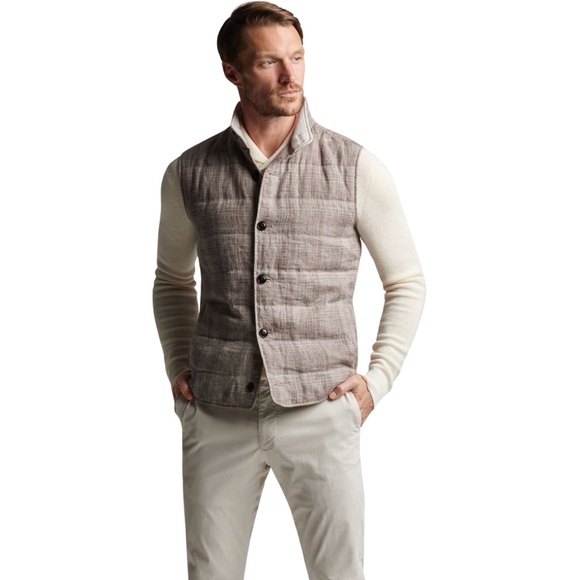 Peter Millar Crown Crafted Summer Journeyman Plaid Linen Wool Vest in Argil - Picture 3 of 15
